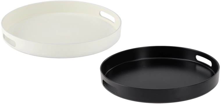 Round serving tray with handles, 33 cm, black and white
