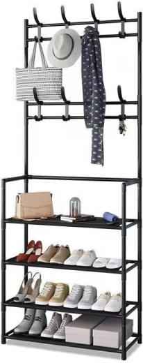 Freestanding clothes rack with shelves, black, 80 × 26 × 150.5 cm