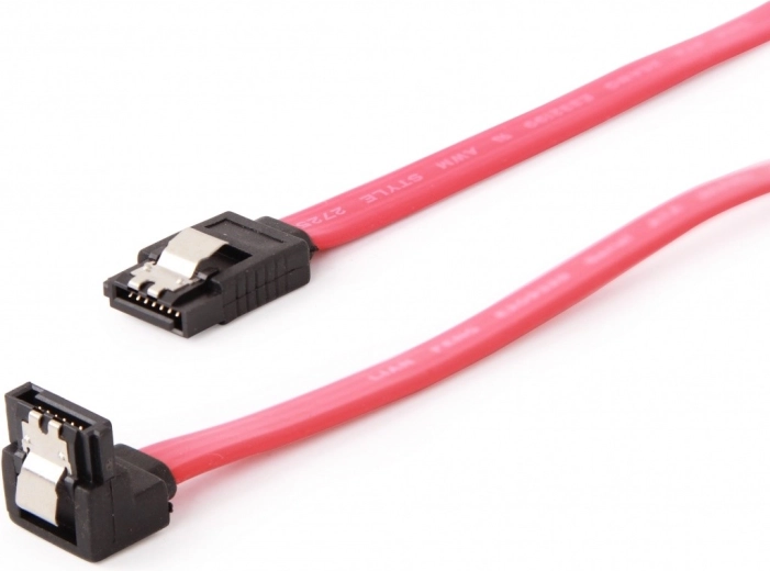 SATA III duomenų kabelis 10 cm su metalinėmis fiksavimo sklendėmis, tiesus ir 90° jungtis