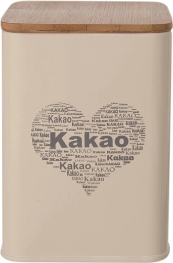 Metal and wood cocoa tin with heart motif