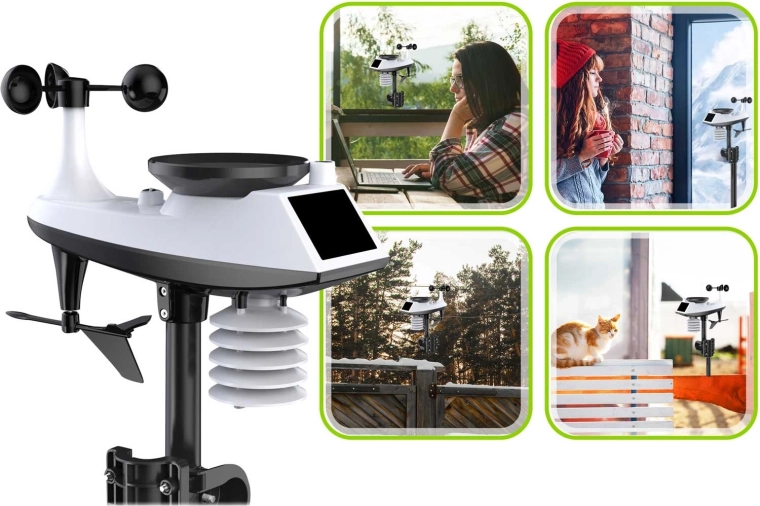 Complete outdoor multi-sensor with anemometer and rain gauge