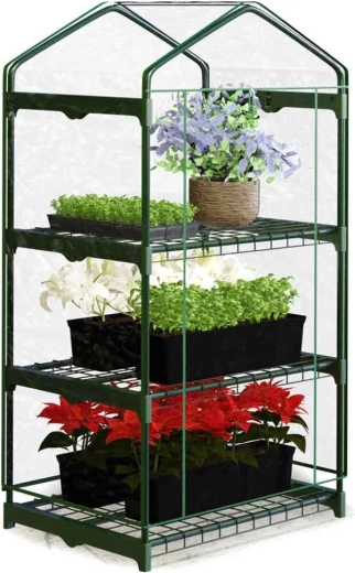 Sodo mini šiltnamis su 3 lentynomis 125 × 69 × 49 cm Plonos