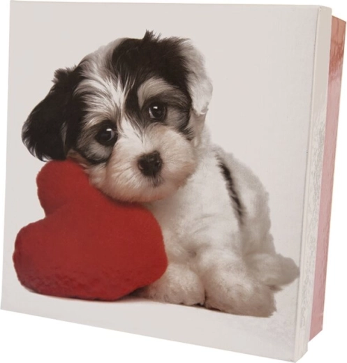 Dovanų popierinė dėžutė DOG balta–raudona 16 × 16 × 6 cm