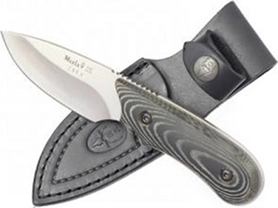 Muela Ibex 8M mažas medžioklinis peilis 8 cm, juodai pilka Micarta, odinis dėklas