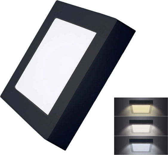 Solight LED mini skydinis šviestuvas CCT, montuojamas prie paviršiaus, kvadratinis, 12 W, juodas
