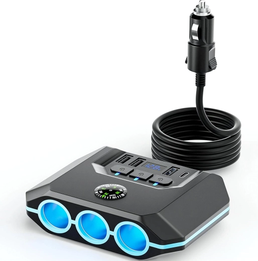 RENEW FORCE 120 W car cigarette lighter splitter with fast charging (3× socket, 3× USB QC 3.0, USB-C PD) - 1 piece