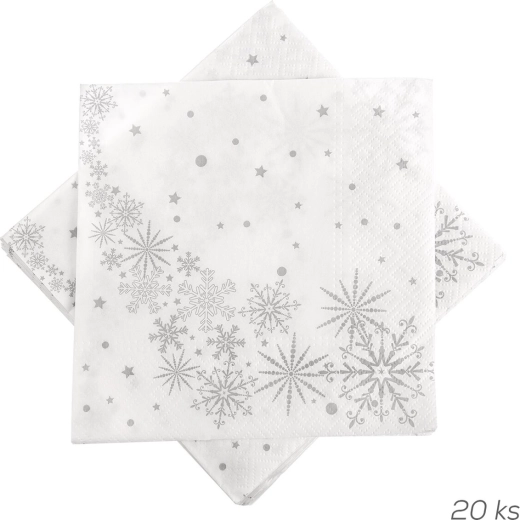 Popierinės servetėlės su žvaigždžių ir snaigių motyvu 33 × 33 cm (20 vnt.)