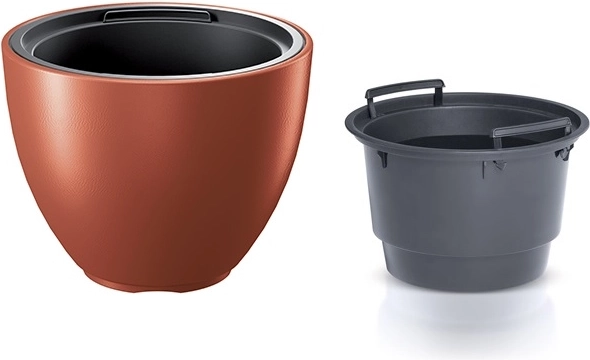 Planter with insert 39.5 cm – copper-toned, matte plastic