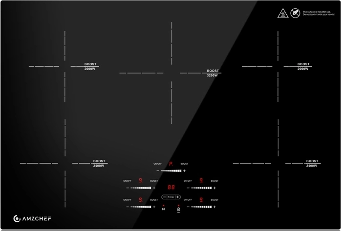 Amzchef built-in induction hob with 5 zones, 77 cm, 9500 W