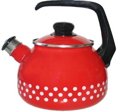 Enamel teapot with polka dots 2 l, diameter 20 cm, red