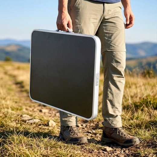Compact folding into a suitcase with a handle