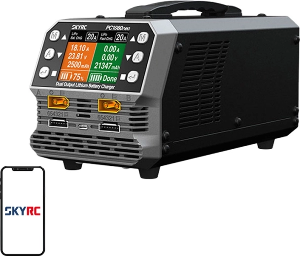 Dviejų kanalų ličio baterijų įkroviklis SKYRC PC1080neo 1080 W