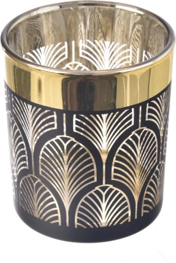 Glass candle holder black-and-gold 10 cm