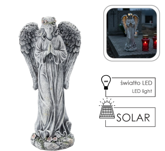 Saulės angelo figūrėlė su LED, 34,5 cm