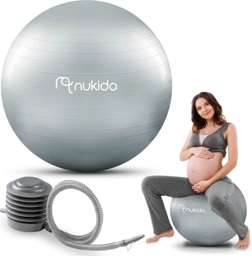Nėštumo ir fitneso kamuolys 65 cm NUKIDO su pompa, pilkas