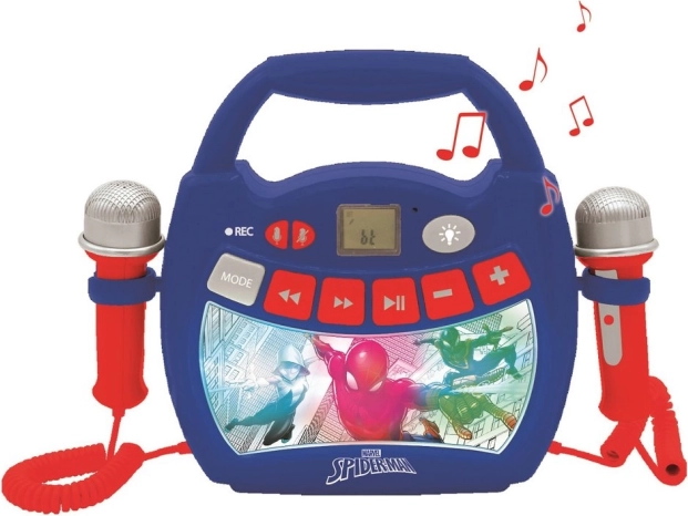 Vaikiškas SPIDER-MAN karaokės grotuvas su šviesomis, Bluetooth ir 2 mikrofonais