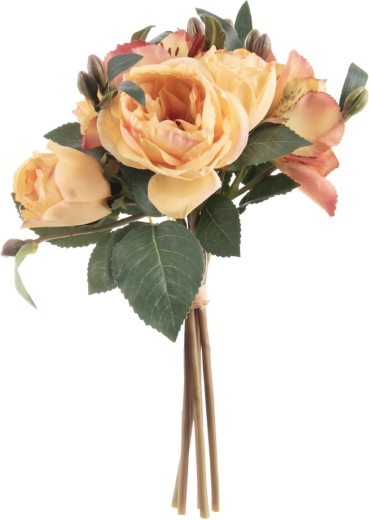Decorative artificial flower bouquet rose/lily yellow 26 cm