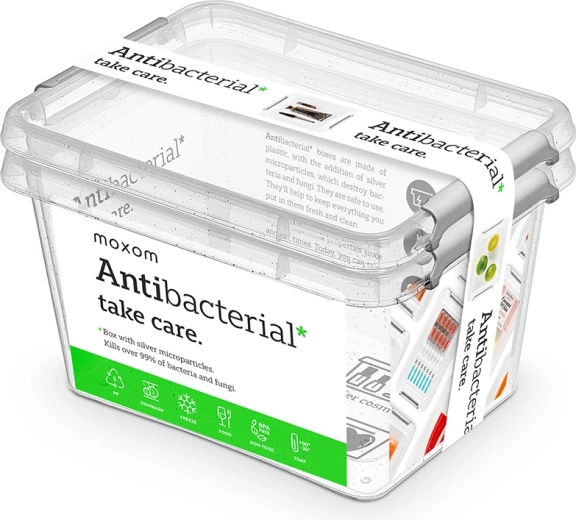 Moxom Antibacterial set of 2 transparent food containers, 2 l