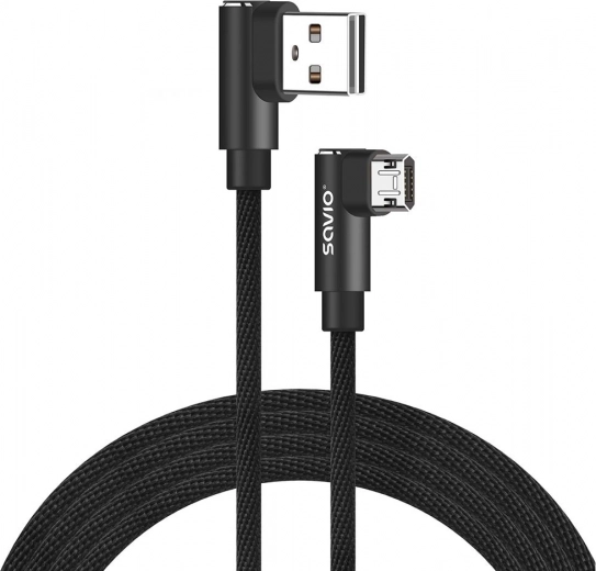 Dvipusis USB A – Micro USB kabelis 2 m su 90° kampu SAVIO