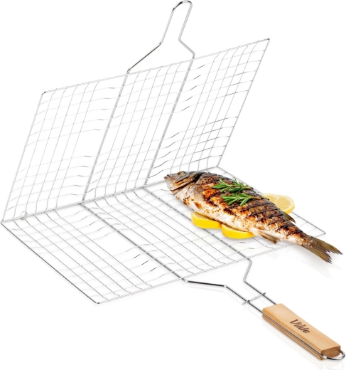 Vilde double-sided grilling grate with wooden handle 40 × 30 cm