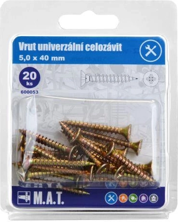 Universal full-thread screw 5.0 × 40 mm, galvanized, 20 pcs