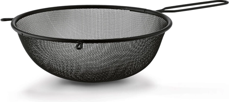 Juodas metalinis sietelis su rankena 23 cm