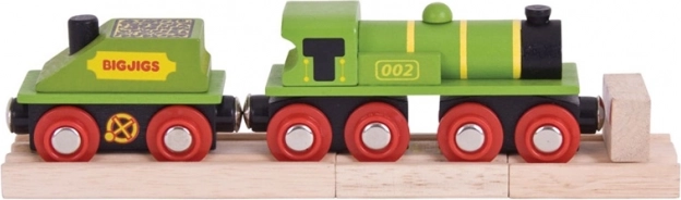 Bigjigs Rail žalias lokomotyvas su tenderiu ir bėgiais