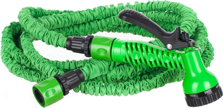 Expandable garden hose 15 m with quick connector and spray gun