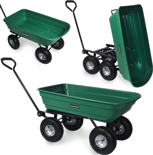 Sodo transportavimo vežimėlis su išverčiama vonia, 100 l / 300 kg, žalias