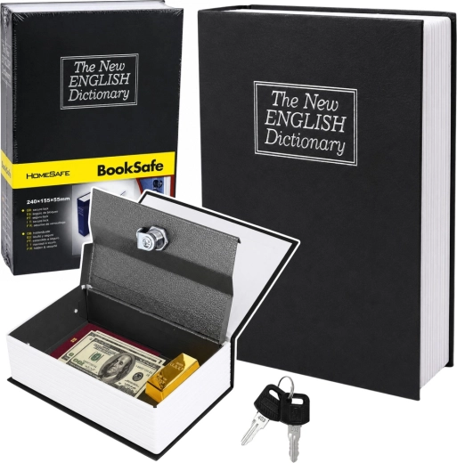 Book-shaped safe – secret key box, black 18 × 12 × 6 cm