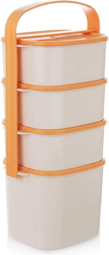 Plastikinė 4 aukštų maisto dėžutė (menażka), 2 l + 3× 1,15 l