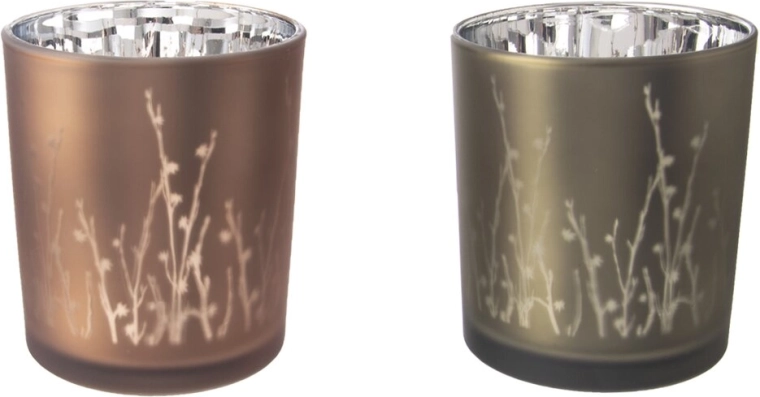 Glass candle holder with twig motif 9 × 9 × 10 cm (2 variants)