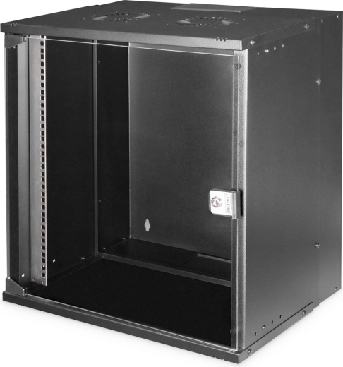 Digitus wall-mounted rack cabinet 19" 12U SOHO PRO 595 × 540 × 400 mm, black, glass door