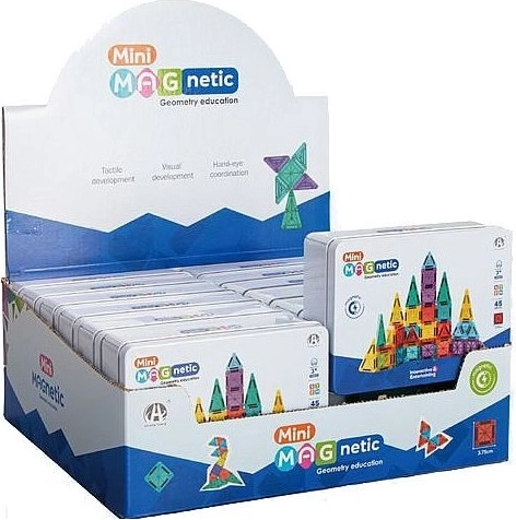 Magnetic mini building set 45 pieces in a tin