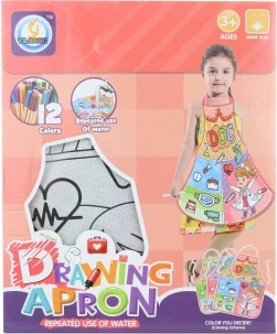 Painting apron for kids with washable surface and 12 markers
