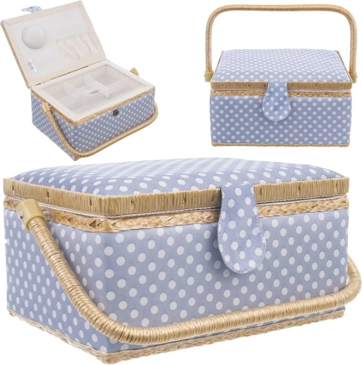 Sewing basket blue with polka dots 30 × 23 × 16 cm