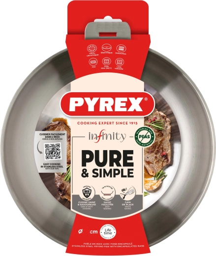 Pyrex Infinity 24 cm stainless steel pan with removable handle