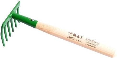 Hand Rake with Wooden Handle, 6 Tines, 24 cm