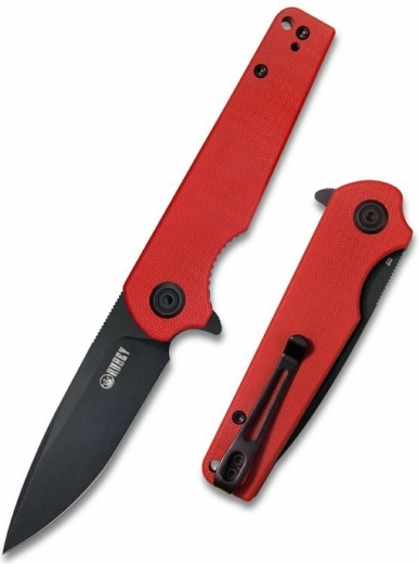 Kubey Wolverine KU233E kišeninis peilis 7,4 cm, Dark Stonewash, raudonas G10