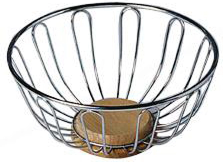 Wire fruit bowl with wooden base 23.7 × 11.5 cm