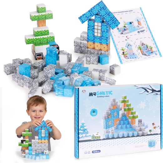 Magnetic building blocks for kids 124 pieces – winter edition