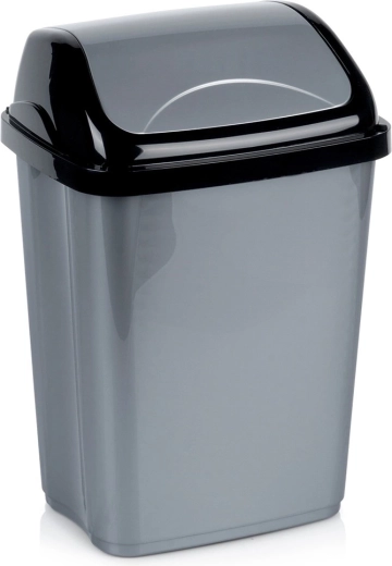 Plastikinė šiukšliadėžė 10 l, pilka su atverčiamu dangčiu