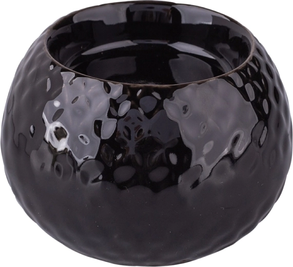 Black porcelain candle holder with relief 8.5 × 8.5 × 6 cm