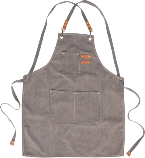 Kitchen apron with cross-back ties and pockets