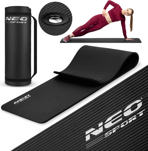 Treniruočių kilimėlis su kilpomis 183 × 60 cm juodas NEO SPORT