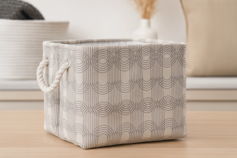 Textile square storage basket with geometric pattern 26 × 26 × 22 cm