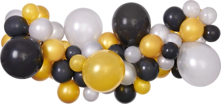 Silver-gold-black balloon garland kit