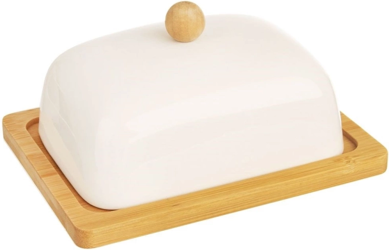 Whiteline Porcelain Butter Dish with Bamboo Base