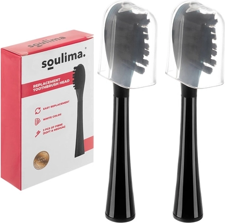Atsarginės galvutės soniniam dantų šepetėliui Soulima X800 juodos (soft + medium) 2 vnt.