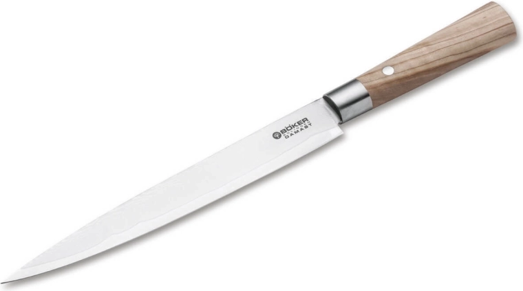 Böker Manufaktur Solingen Damascus Olive slicing knife 23 cm made of Damascus steel with olive wood